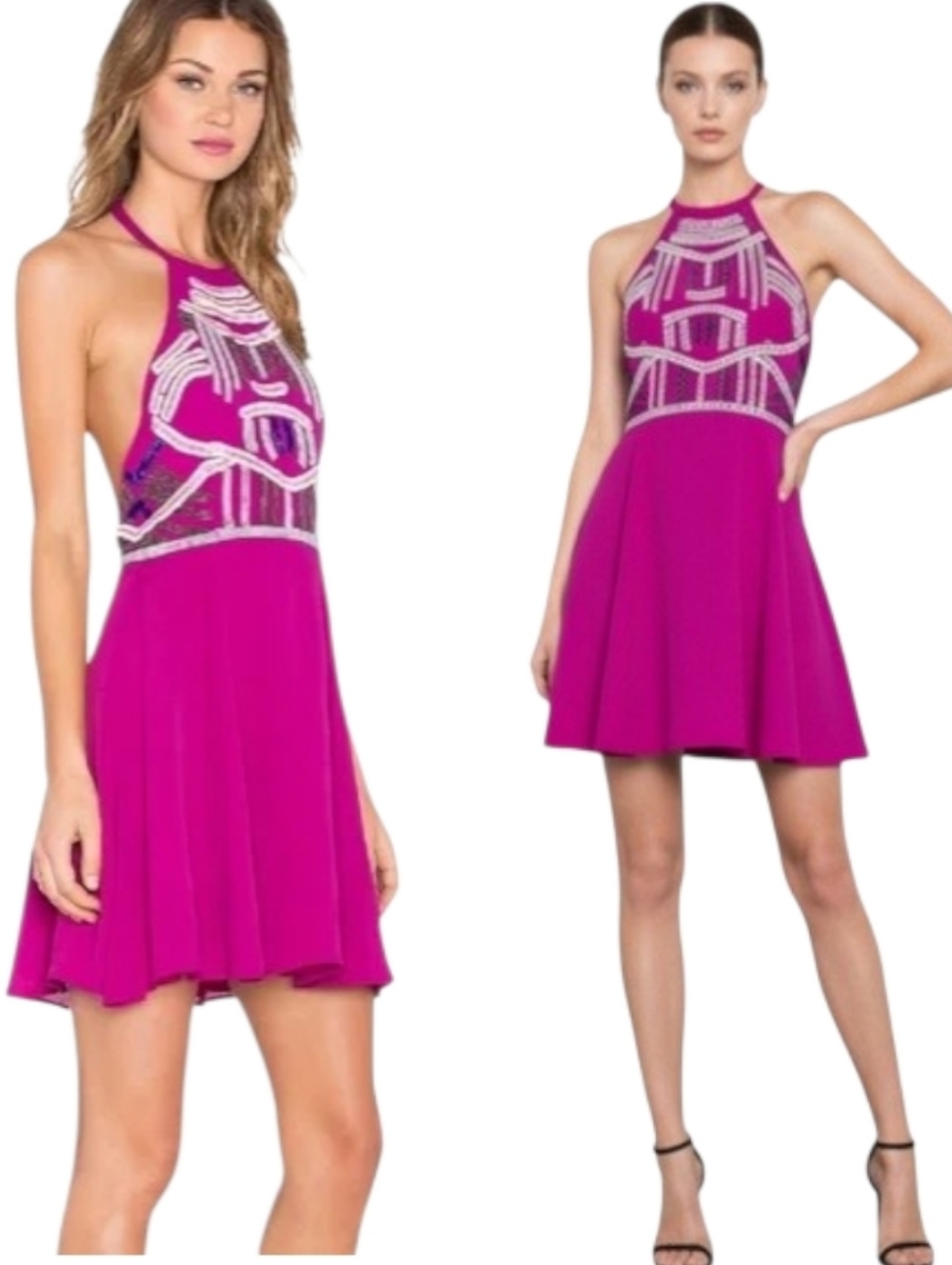 Revolve NBD x Naven Twins Flirty Girl Pink Beaded Skater Mini Dress S NWT